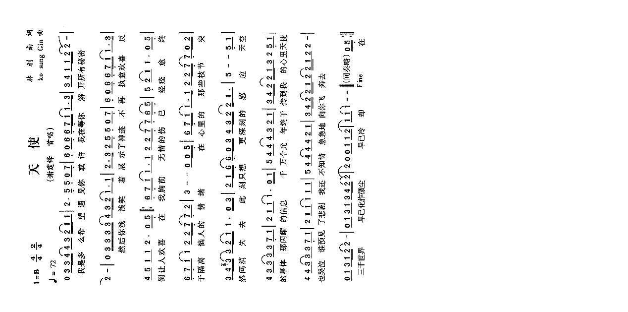 谢霆锋【天使】高清歌谱手机移动版歌谱简谱【风雅颂歌谱网】动态伴奏演唱演奏视唱简谱歌谱曲谱高质量图片PDF下载网