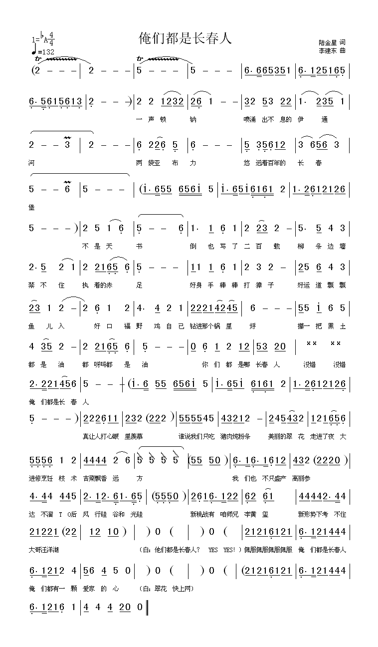 俺们都是长春人高清手机移动歌谱简谱
