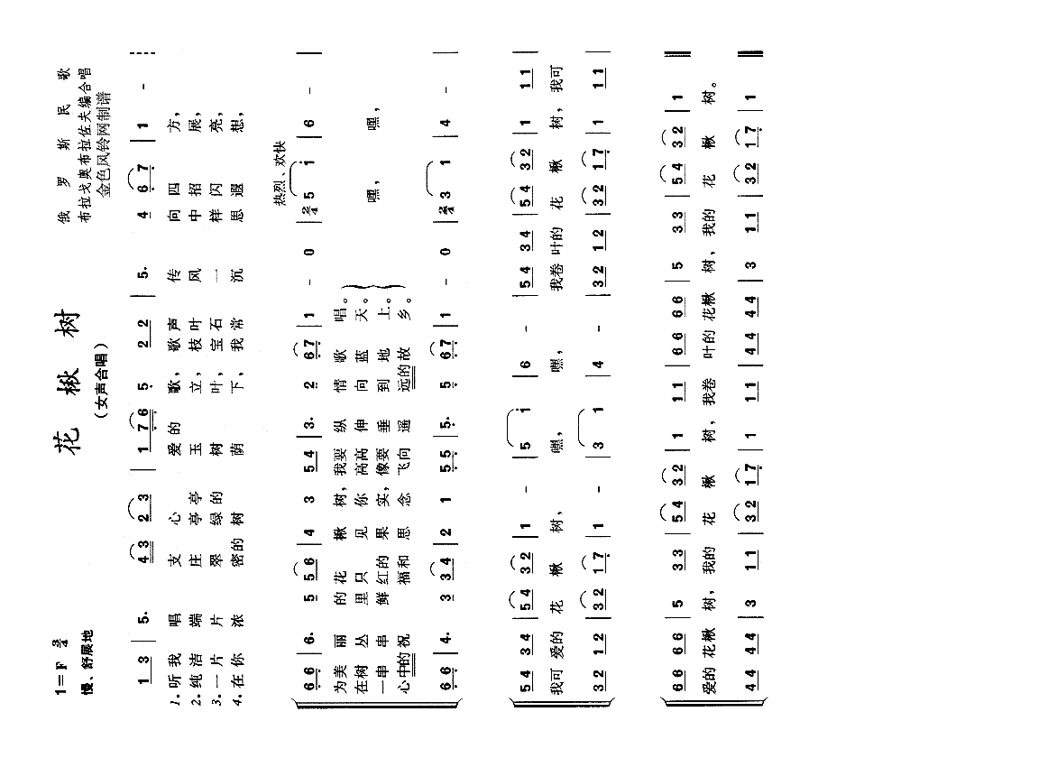 花楸树(俄罗斯民歌)高清手机移动歌谱简谱
