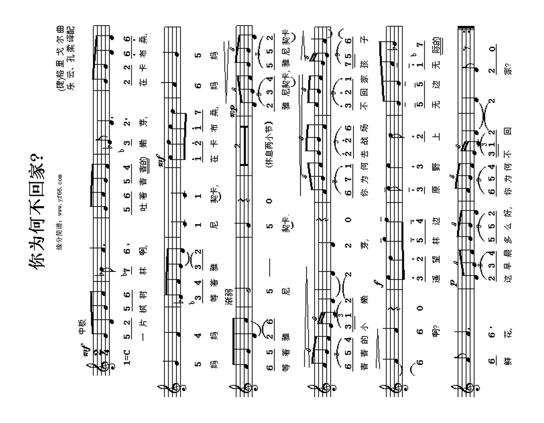 你为何不回家高清手机移动歌谱简谱