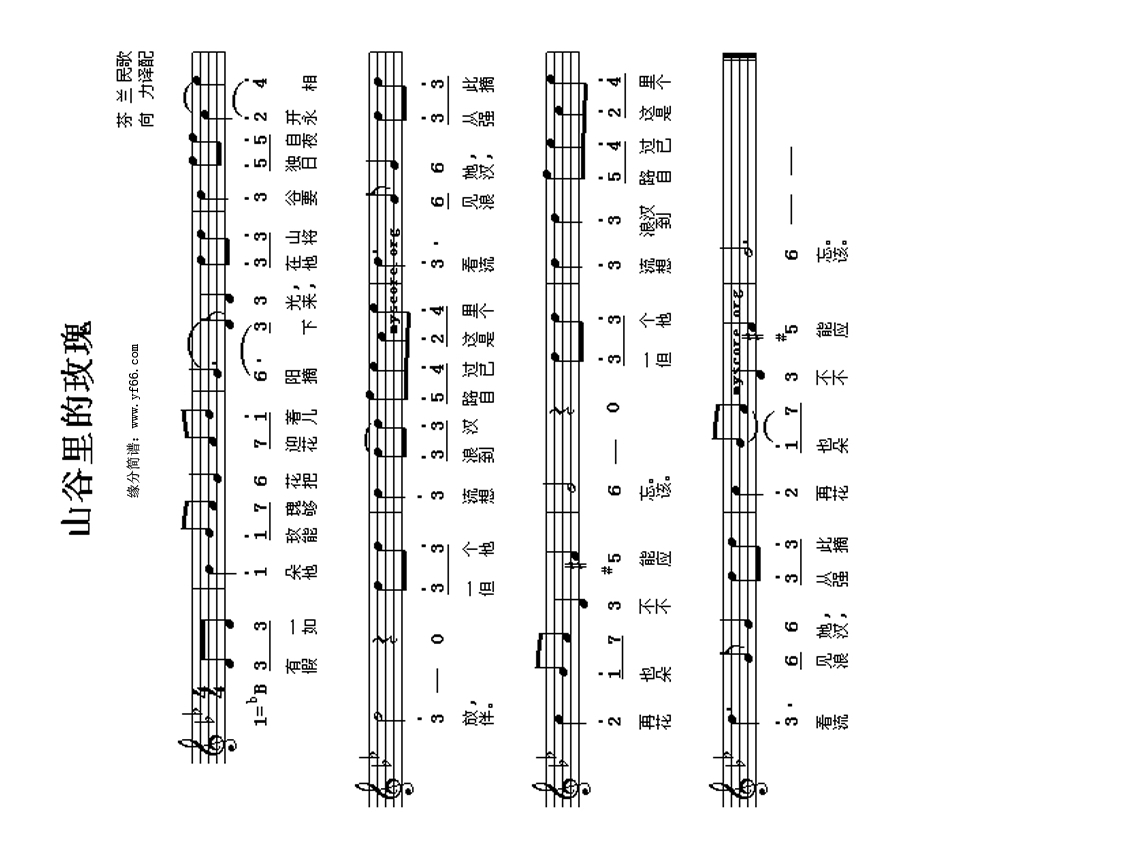 山谷的玫瑰高清手机移动歌谱简谱