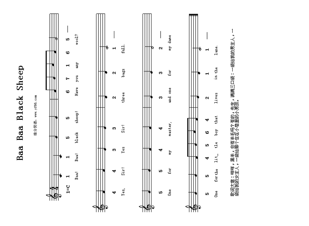 Baa Black Sheep高清手机移动歌谱简谱