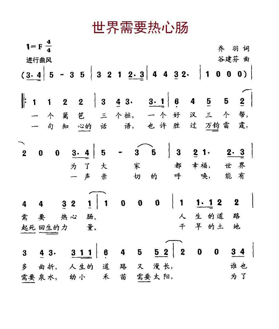 世界需要热心肠 (1)高清手机移动歌谱简谱