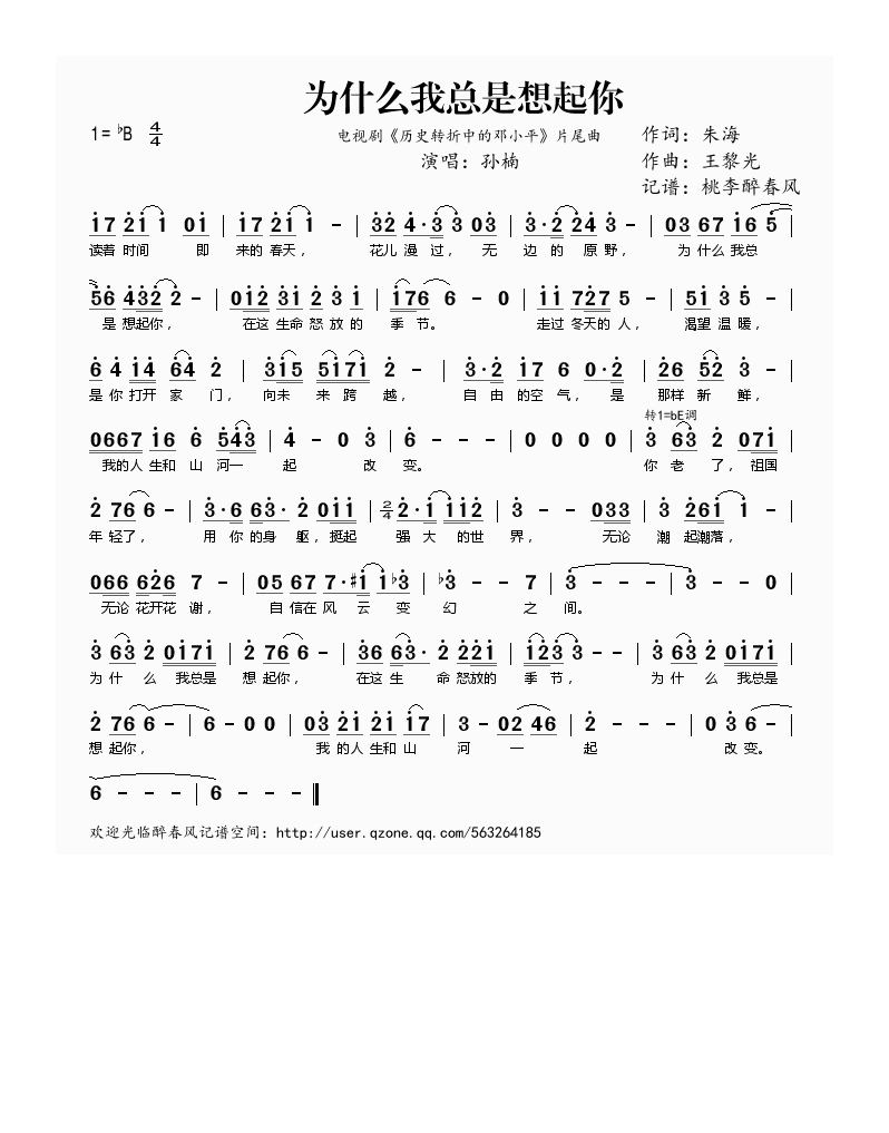 为什么我总是想起你(电视剧《历史转折中的邓小平》片尾曲高清手机移动歌谱简谱