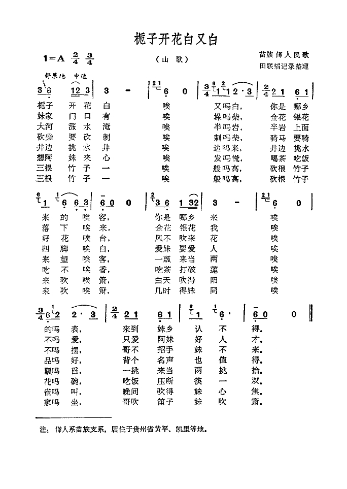 栀子开花白又白高清手机移动歌谱简谱