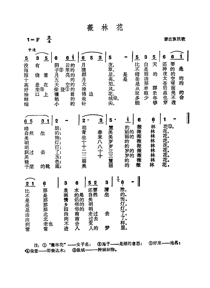薇林花高清手机移动歌谱简谱