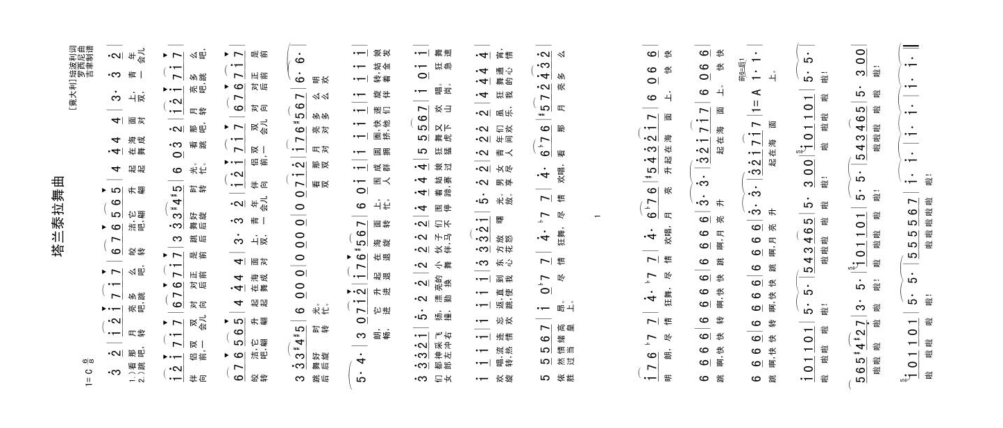 塔兰泰拉舞曲高清手机移动歌谱简谱