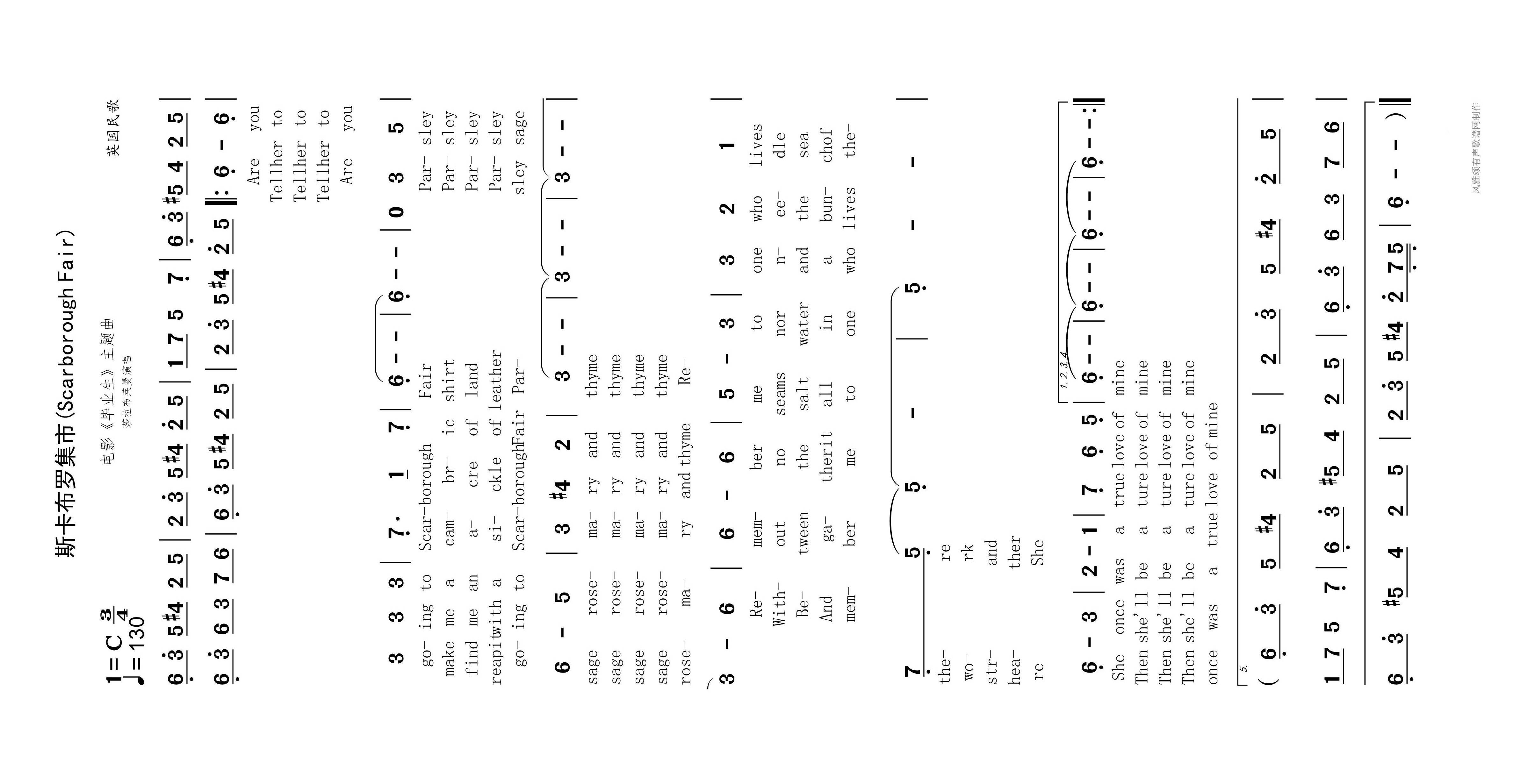 斯卡布罗集市高清手机移动歌谱简谱