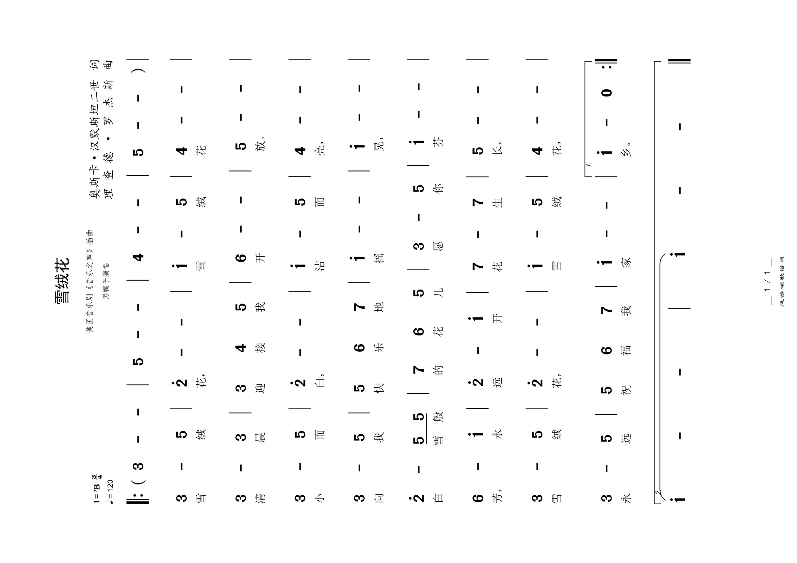 雪绒花高清手机移动歌谱简谱