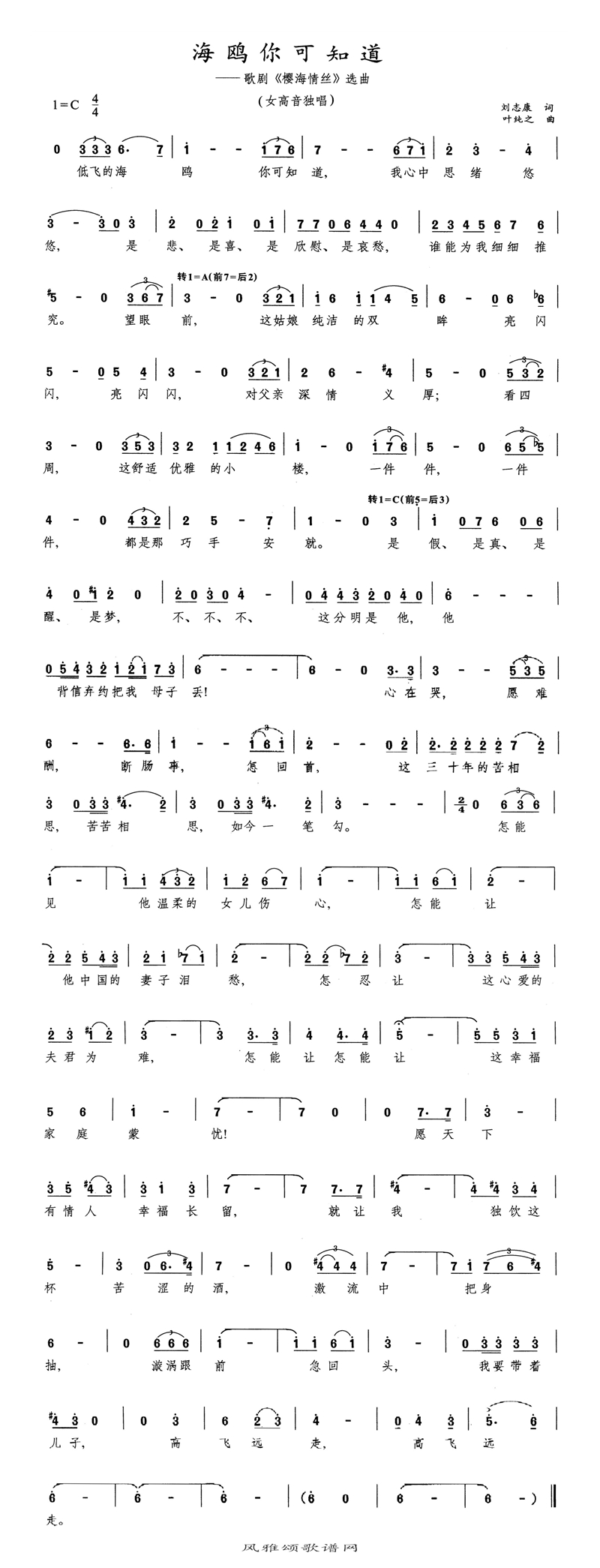 海鸥你可知道高清手机移动歌谱简谱