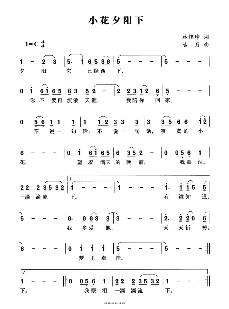 小花夕阳下高清手机移动歌谱简谱