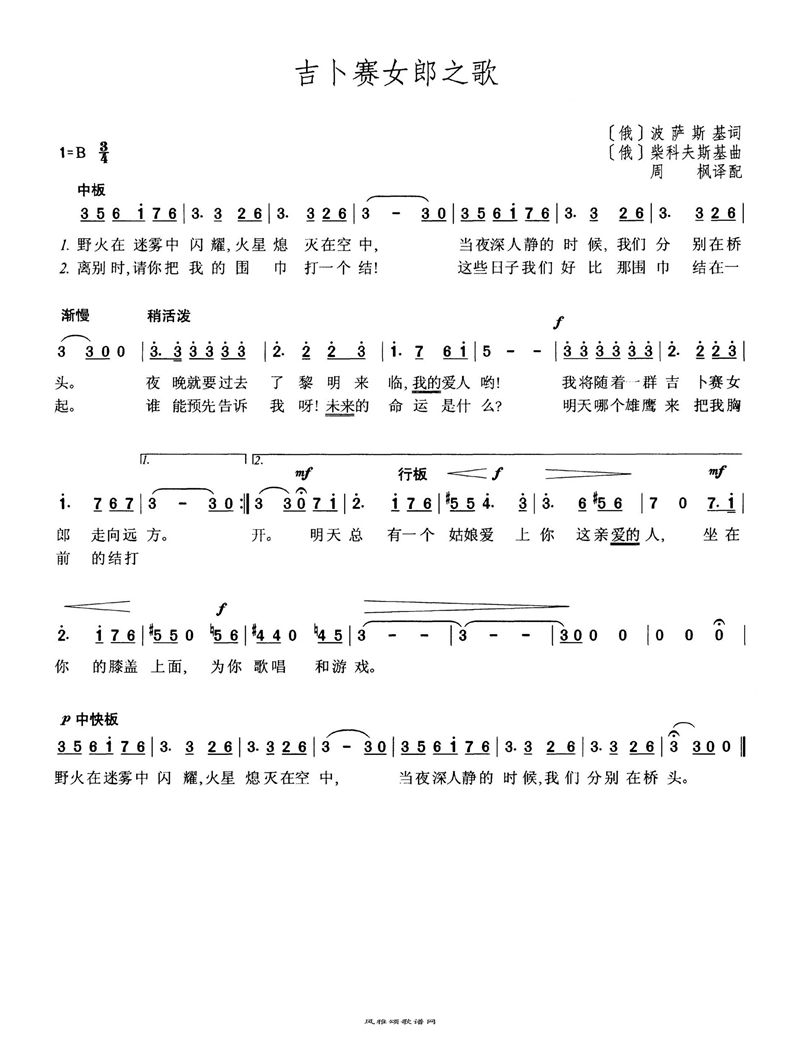 吉卜赛女郎之歌高清手机移动歌谱简谱